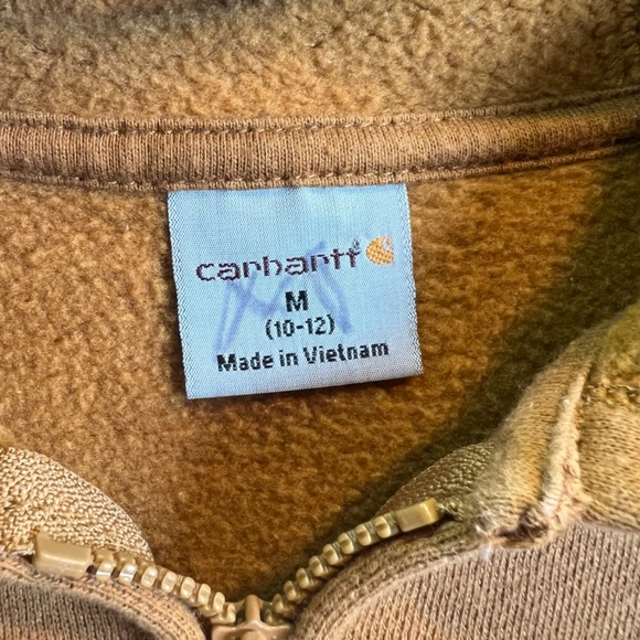 Carhartt Youth Full Zip HoodieSweatshirt Brown Spell Out Logo Pockets Kids 10/12 - Picture 2 of 13